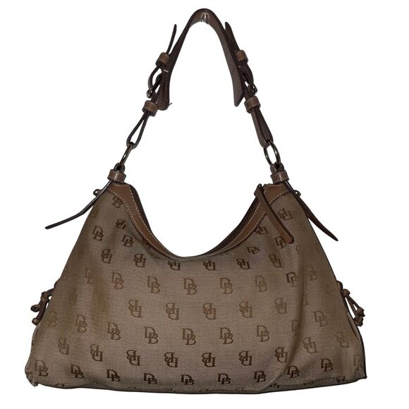 Dooney & Bourke Signature East/West Shoulder Bag in Brown Canvas w Leather Trim - Picture 2 of 12